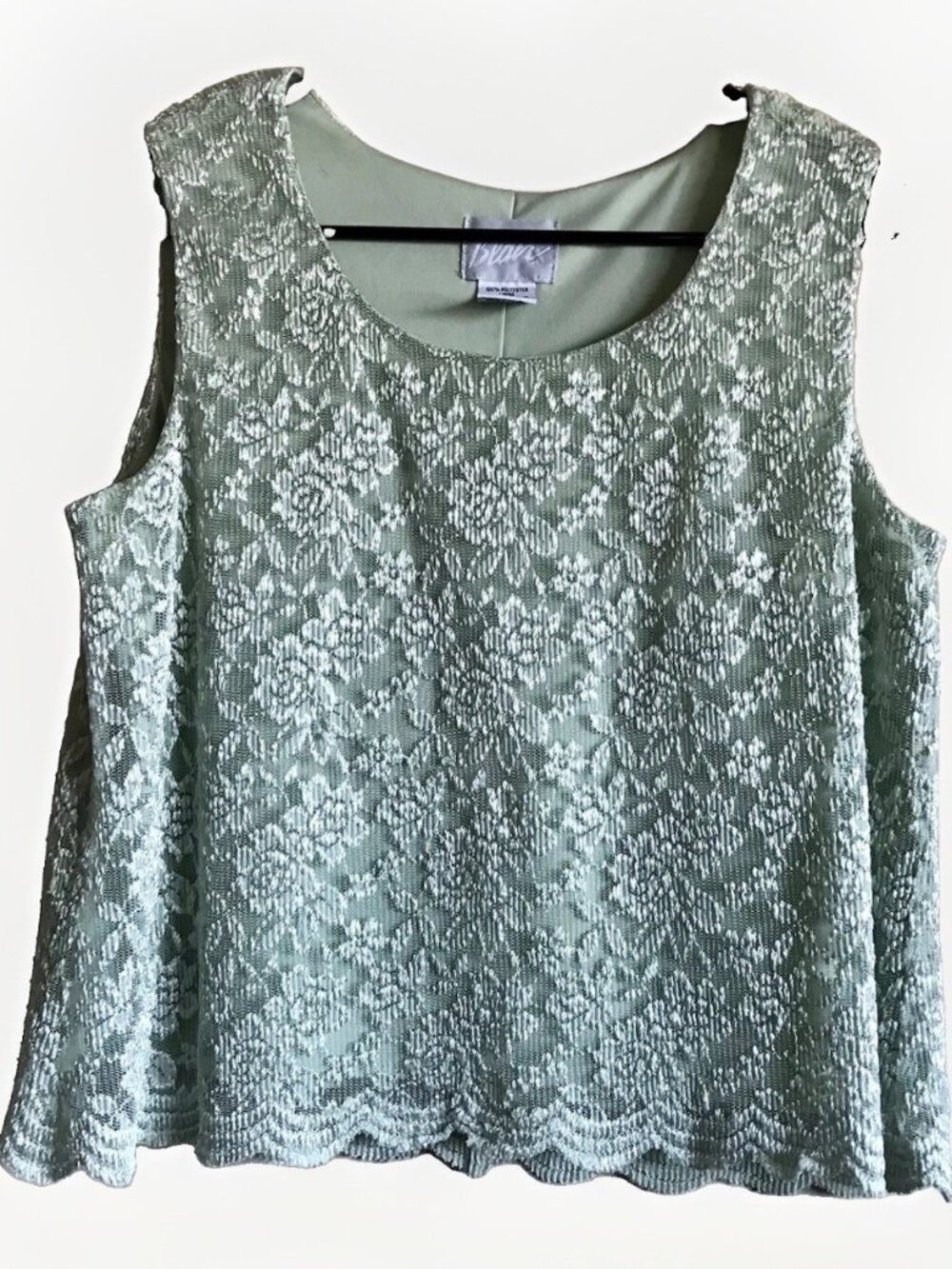 vintage Blair mint green floral lace sleeveless blouse Size 12 PT
